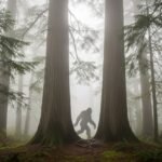 안개 낀 퍼시픽 노스웨스트 숲속에 나타난 빅풋