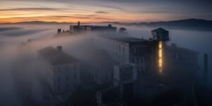 안개 속 알카트라즈 섬 전경