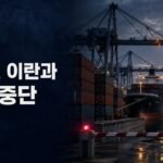 UAE, 이란과 거래 중단 이후 걸프 항만과 호르무즈 해상 운송 긴장을 표현한 에디토리얼 이미지