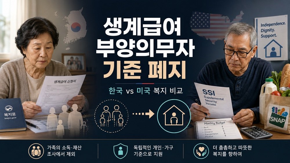 생계급여 부양의무자 기준 폐지 한국 미국 복지 비교