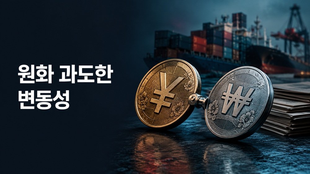 원화 과도한 변동성과 엔화 약세의 연쇄 영향을 보여주는 아시아 외환시장 이미지