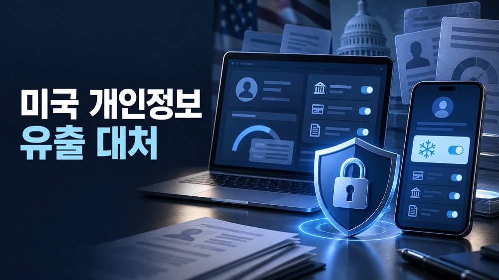 미국 개인정보 유출 대처와 Credit Freeze를 표현한 개인정보 보안 이미지