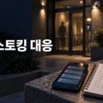 반복 메시지 알림이 표시된 휴대전화와 시간순 증거 기록 노트