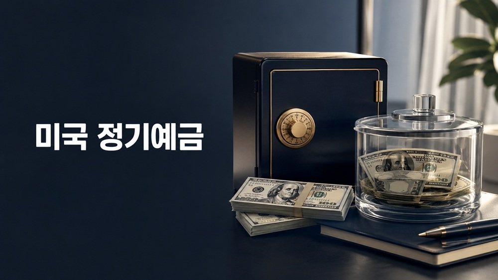 미국 정기예금 CD와 고금리 저축계좌 선택을 상징하는 달러 현금과 잠금장치