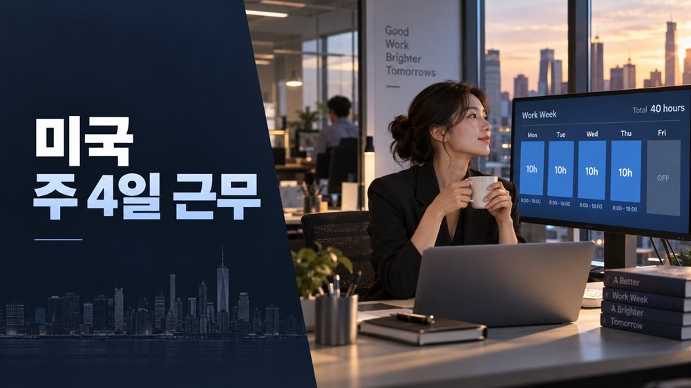 하루 10시간씩 4일 일하는 미국 주 4일 근무와 overtime 계산을 표현한 이미지