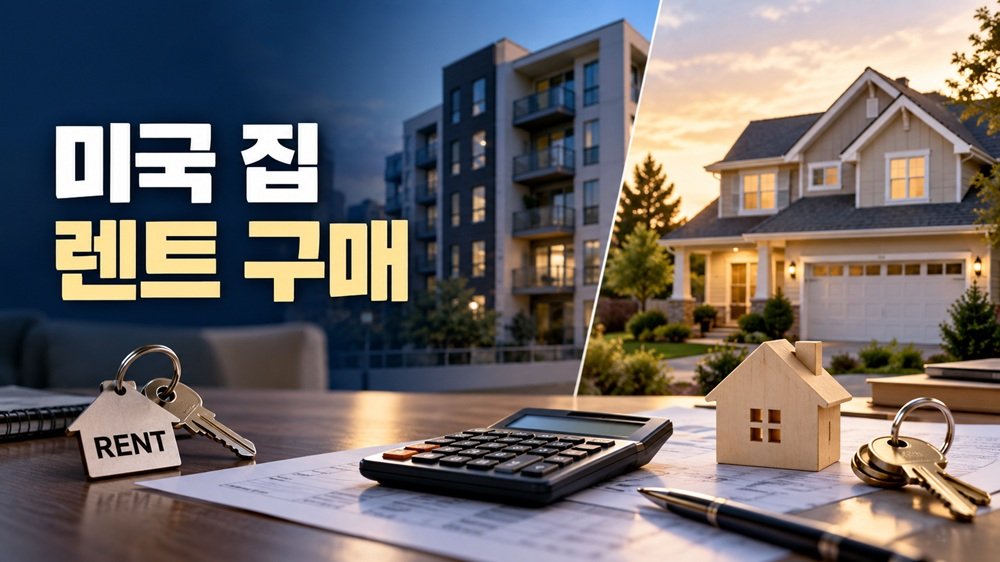 미국 집 렌트 구매 비용을 비교하는 주택과 계산기 이미지