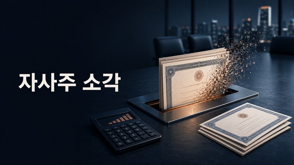 자사주 소각과 유통주식 수 감소를 표현한 기업 재무 이미지