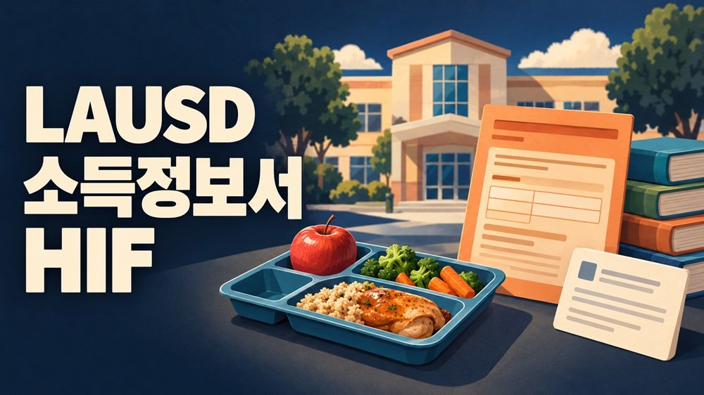 LAUSD 소득정보서 HIF와 학교 급식, 학교 지원금의 용도를 구분하는 교육 안내 일러스트